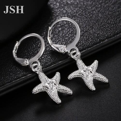 Wholesale price Lady women silver color earrings starfish charms wedding hook Bohemia fashion classic jewelry -, LE045