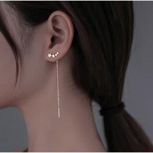 925 Sterling Silver Star Earline Women New Design Exquisite Long Chain Earrings Brincos de Prata Dropshipping S-E1443