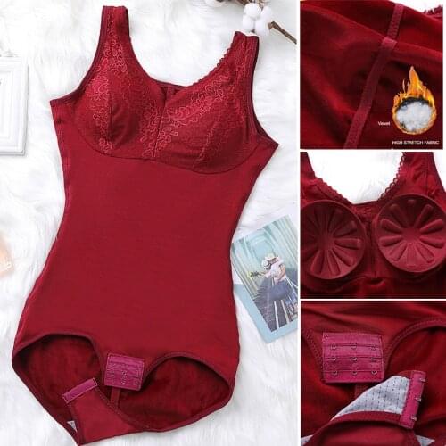 Women Warm Full Body Shaper Shapewear Waist Trainer Bodysuit With Cup Push Up Bra Zip Corset Modeling Strap Slimming Underwear