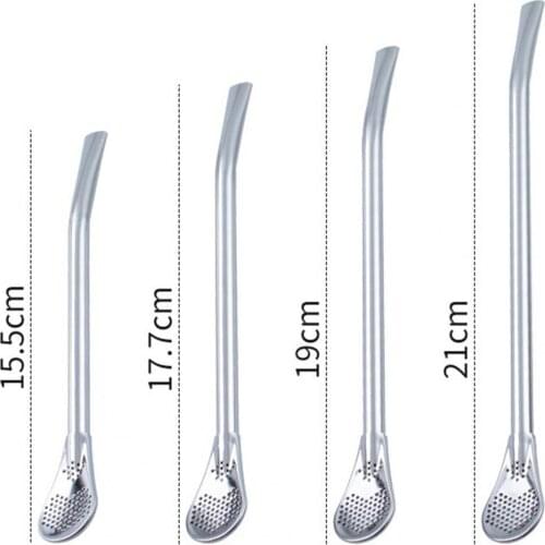 2Pcs Straw Spoon Long Handle Mixing Yerba Mate Stainless Steel Bombilla Filter Teaspoon Coffee stirring spoon Bar Accessories