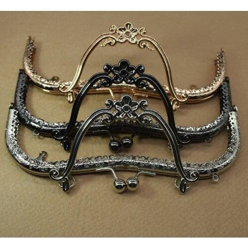 20.5CM Vintage Kiss Clasp Flower Pattern Elegant Bronze Purse Frames Handle Iron Frame Bag Clasp for Bag Purse Handbag