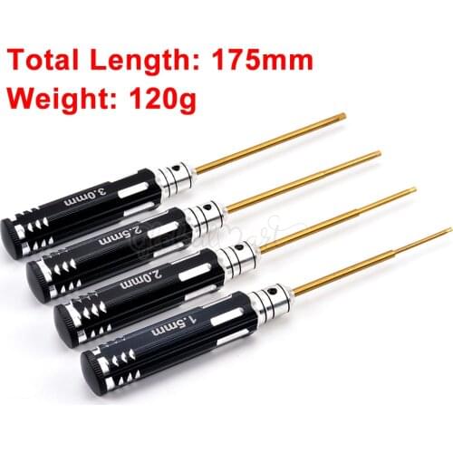 4Pcs/set Titanium Plating 1.5/2/2.5/3mm 4 in 1 Hexagon Screwdriver Screw Driver Tool Kit for RC Model Car Boat Airplane