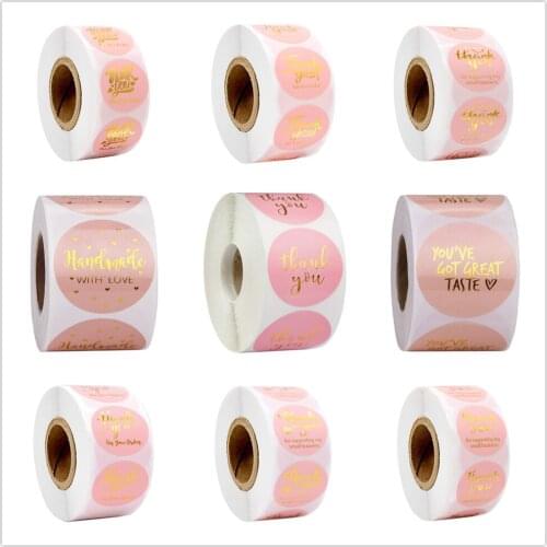 500pcs 1 inch Pink Gold Foil "Thank You" Stickers Bronzing Labels for Home Hand Made Sticker Wedding Envelope Sealing