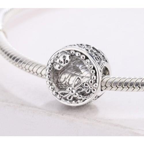 925 Sterling Silver Dragonfly & Seven-Spot Ladybug & Flower Charm Pendant Bracelet DIY Jewelry Making For Original Pandora