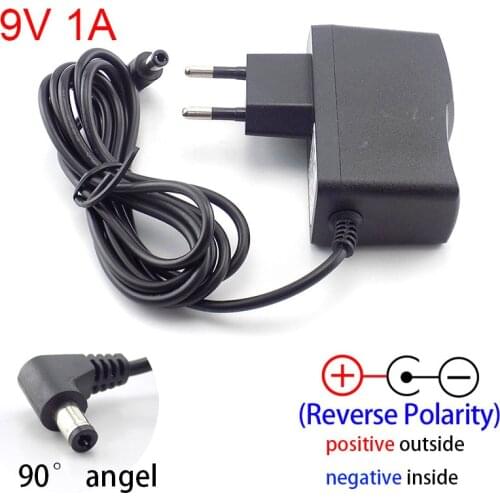 AC DC 9V 1A 1000ma Power adapter supply EU plug reverse polarity charger adaptor AC 100V-240V Converter Negative Inside switch