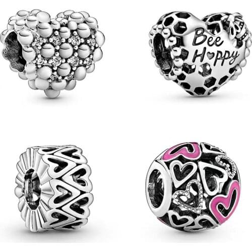 BaoFu New 925 Sterling Silver Beaded Heart Series Round Beads Happy Womens DIY Beaded Jewelry For Snake Chain Bracelets