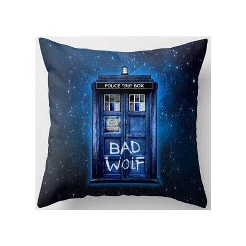 Free Shipping Luxury Printing Funny Doctor Who Bad Wolf Creative Style Throw Pillow Cover Square Pillowcase Invisible Zipper