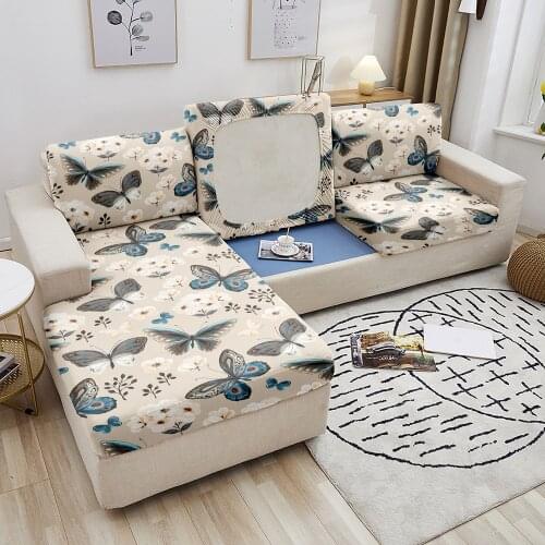 Butterfly Printed Sofa Seat Cushion Cover Furniture Protector Corner Sofa Slipcover Elastic Couch Cover Sofa Seat Cover 1-4 Seat