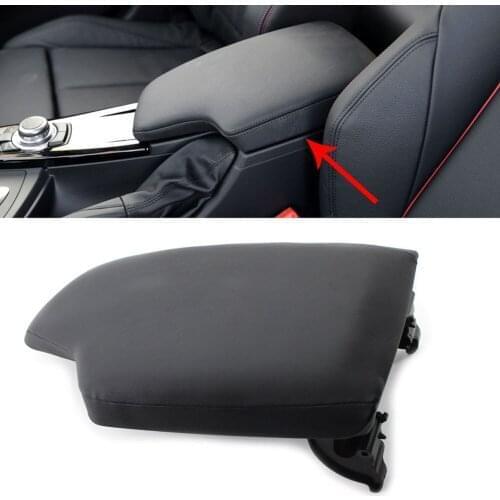 Black Car Center Console Armrest Lip Cover w/ Plate For BMW F30 2013 2014 2015 2016 2017 2018 2019 PU Leather Synthetic