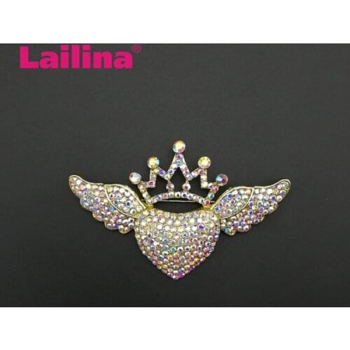Fashion 76mm Heart Angel Wing Crown Brooch With Iridescent Clear AB Crystal