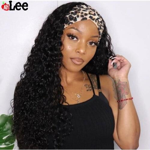 Headband Wig Human Hair Glueless Natural Wig With Head Band Malaysian Curly Human Hair Wig Full Machine Made Wig For Black Women
