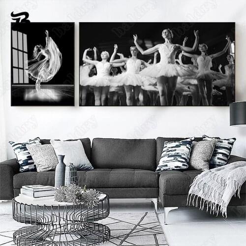 Canvas Painting Ballet Girls Modern Style Elegant Ballet Dance To Tune Dance To Tune Black White Posters Print for Bedroom Decor