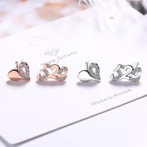 KOFSAC Asymmetry 925 Sterling Silver Stud Earrings Girl Jewelry Charm Zircon 520 Heart Mini Earring Women Engagement Accessories