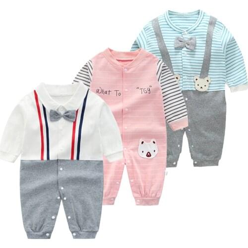 2019 New Spring Long Sleeved Cartoon Clothing Newborn Baby Boys Gentleman Rompers Cartoon Cotton Climbing Jumpsuit Cute Pajamas