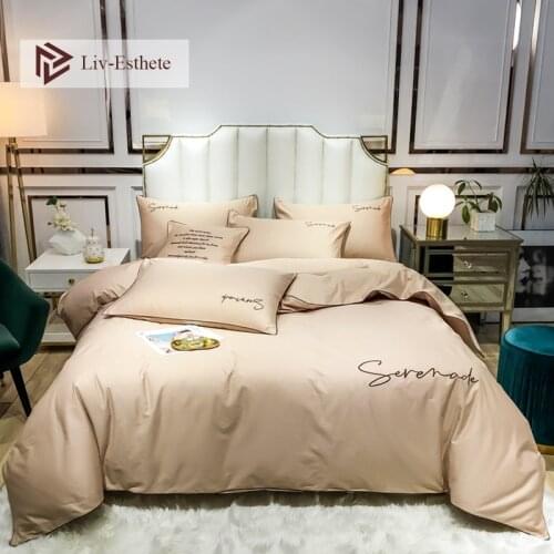 Liv-Esthete Luxury 100% Cotton Beauty Bedding Set Soft Duvet Cover Set Flat Sheet Pillowcase Double Queen King For Adult Bed