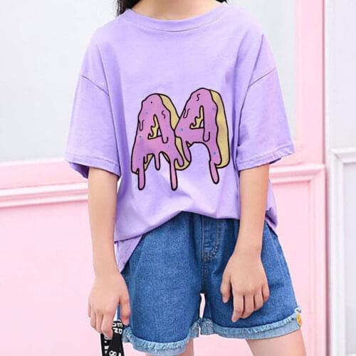 Summer 2021 Donut Letter Pink Cheese Design Childrens Clothes Boy Girls Anime T-Shirt Boy Or Girl Tees Top Short Sleeve Tshirt
