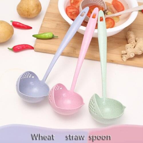 Wheat Straw Spoon,soup Spoon,slotted Spoon, Two-in-one Plastic Large Spoon with Long Handle, Tableware
