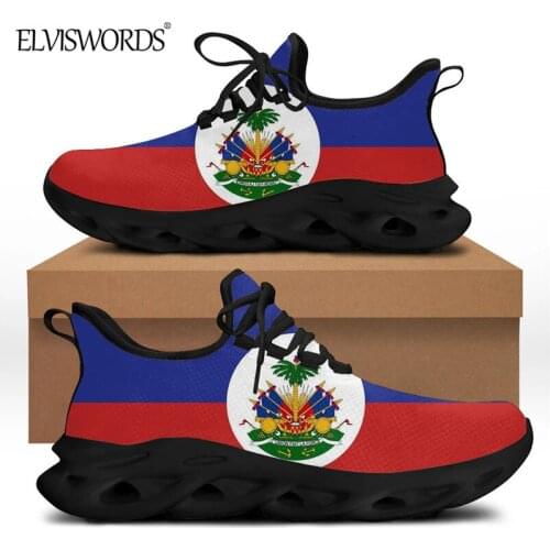 ELVISWORDS Mens Fashion Haiti Flag Print Sport Sneaker Durable Non-slip Bottom 2021 New Lace-up Flex Control Footwear