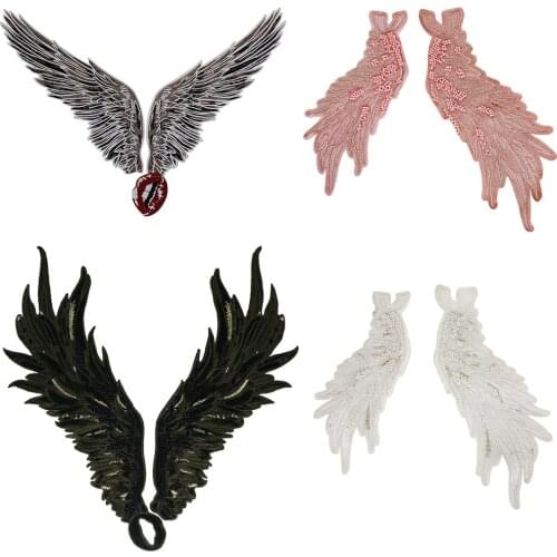 1set Embroidery Bead Patch Large Angel Wing Mouth Patch Badge Sew on T-shirt Clothes Applique for Clothes Fabric Accessories P68