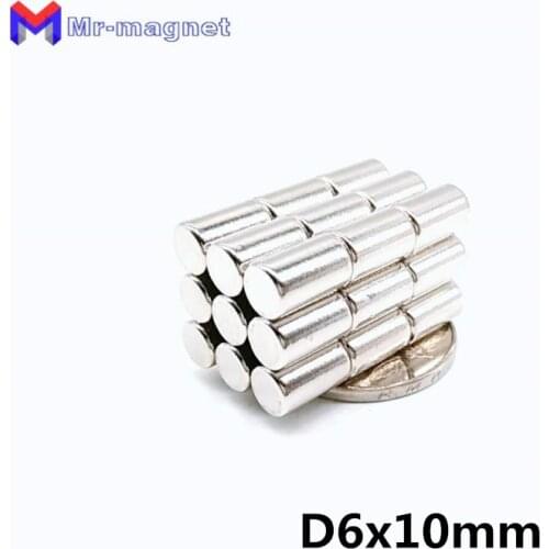 50pcs 6x10mm neo neodymium D6x10mm magnets king N35 6mmx10mm, 6x10 permanent magnet 6*10 neodymium 6*10mm magnet