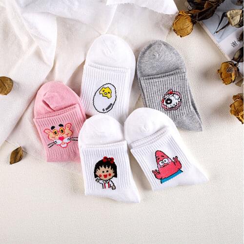 Cartoon Socks Women Lot Kawaii Cute Pink Panther Anime Cat Funny Socks Set Cotton Calcetines White 1 Pair