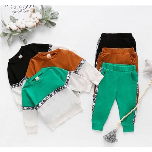 Autumn Baby Boys Clothes Sets Letter Patchwork Long Sleeve Pullover Sweatshirt Tops Pants Sports Sets
