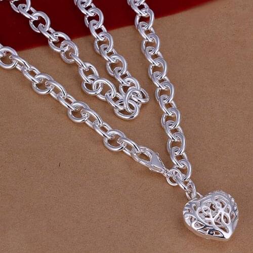 Hot Sale!!Free Shipping 925 Silver Necklace,Fashion Sterling Silver Jewelry Hollow Heart Necklace SMTN239