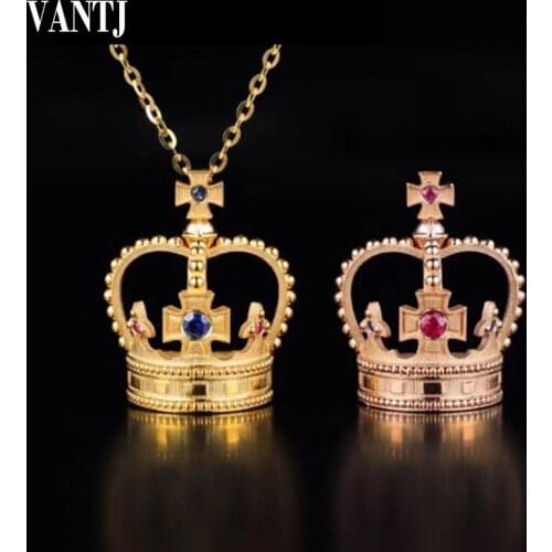 Natural Ruby Crown Pendant Sterling 14k Gold Real AU585 Necklace Sapphire Fine Jewelry For Women Lady Party Wedding Gift Box