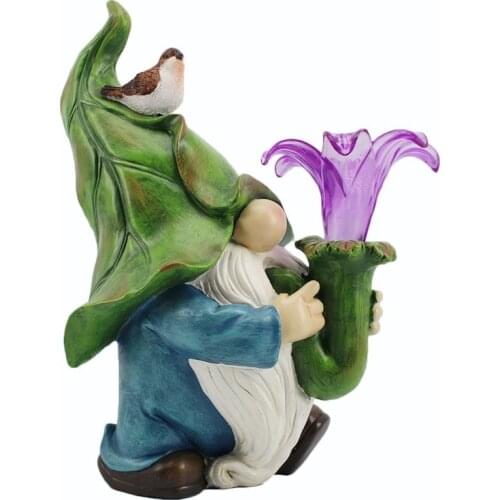 Garden Gnome Statue Resin Figurine Elf with Solar LED Light Outdoor Decorations Patio Yard Lawn Porch Ornament