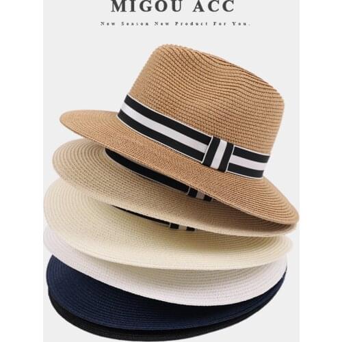 Panama Straw Hat Men Womens Sun Hat Summer Wide Brim Floppy Fedora Beach Cap UV Protection Cap