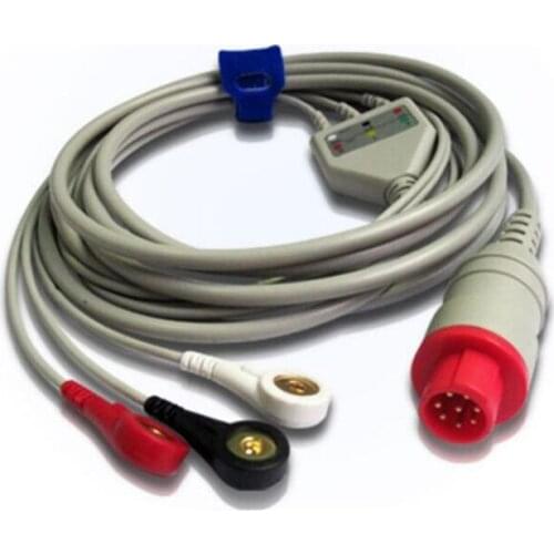 Compatible For Bionet BM3 One-Piece Patient Monitor ECG Cable 3 leads,ECG Leadwires 6pin ecg cableSnap End TPU AHA