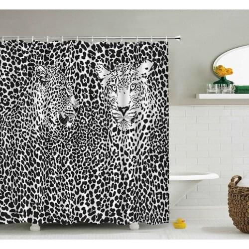 Modern Leopard Print Shower Curtain Bathroom Curtain with Hook Decorative Partition Screen, Polyester Washable Cloth
