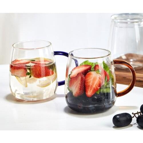 Glass Cup With Color Handle Wine Glasses Drinking Tumbler Whiskey Vodka Cover Cup Coffee Juice Water Tea Creative Mug For Home