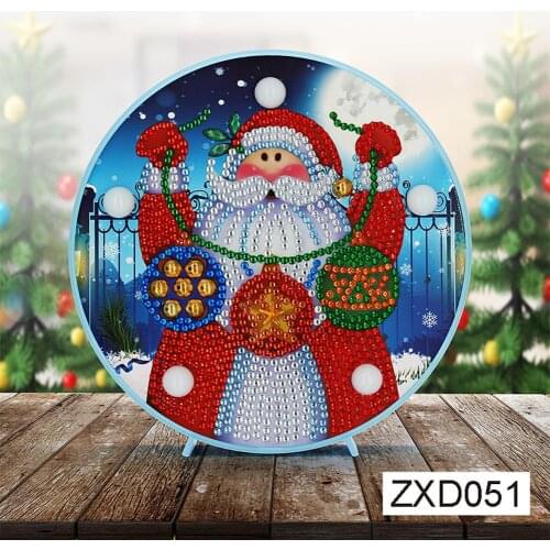 Led Lights 5D Full Resin Diamond Painting Santa Lamp for Christmas Gifts Home Decoration