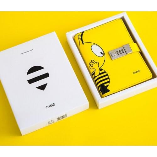 Kawai A6 Diary Planner With Lock Bee Notebook Lockable PU Leather Notepad Traveler Journal DIY Agenda School Stationery Gifts