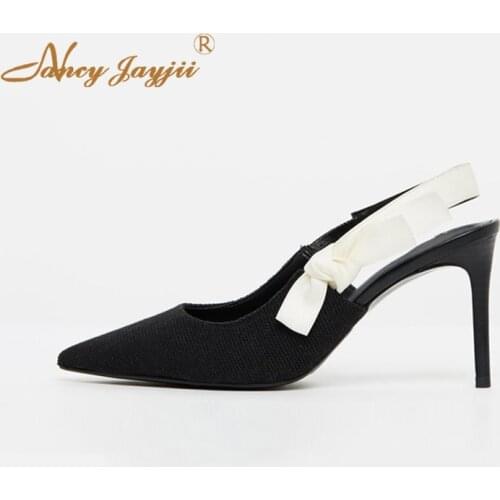 Spring Black Butterfly-Knot Pointed Toe Slingback High Stiletto Sandals Woman Wedding Shoes Elegant Pumps Party Large Size 11 13