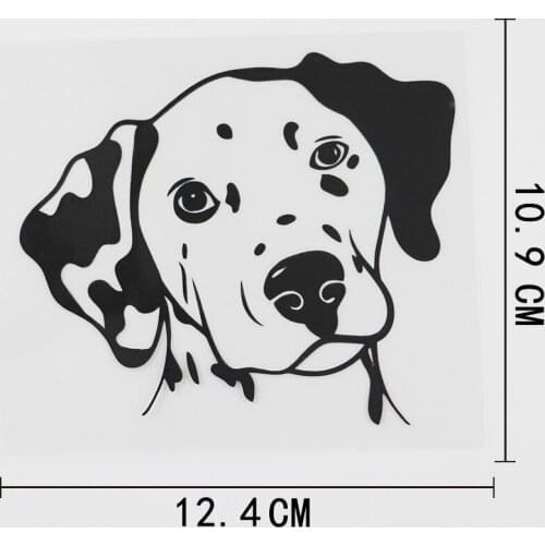 12.4CMX10.9CM Cartoon Pet Dog Head Dalmatian Vinyl Car Sticker Black/Silver 8A-0566