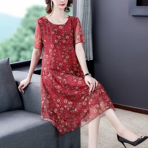 2021 Vintage Loose 5XL Plus Size Casual Dress Bodycon Elegant Party Vestido Women Summer Red Print Chiffon Mesh Beach Midi Dress