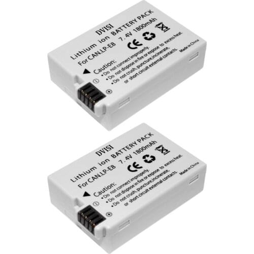 DVISI 2Pcs 1800mAh LP-E8 Rechargeable Camera Battery for Canon EOS 550D 600D 700D EOS Rebel T2i T3i T4i T5i Wholesale