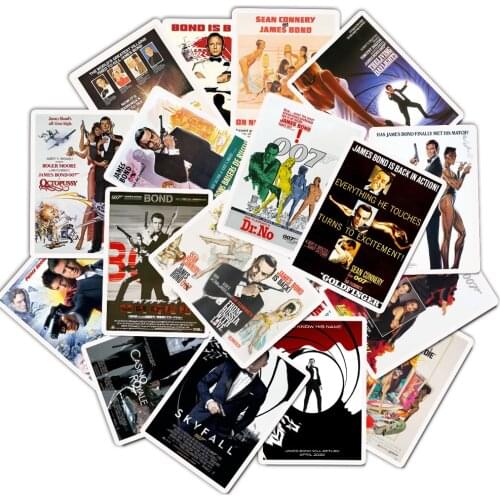25 Pcs/Lot British legend James Bond 007 Stickers for Car Laptop PVC Bicycle Home Decal DIY Waterproof PVC Toy Stickers