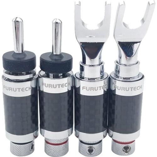 4Pcs Audiophile Furutech Carbon Fiber Banana Plug Rhodium Plated HiFi Audio Adapter Y Spade Connector