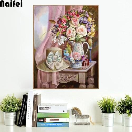 5D DIY Diamond Painting Flowers and lady hat Full Square round Diamond Embroidery Vase Mosaic Art Kit Home Decor