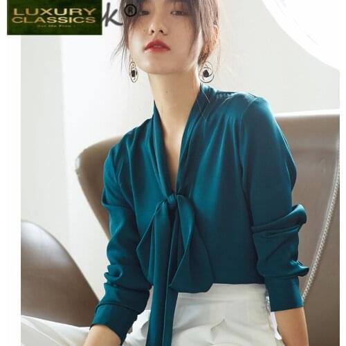 92% Real Silk Summer Blouse Women Long Sleeve Shirts Elegant Blouse Spring Tops Vintage Blusas Mujer De Moda 2021 F309