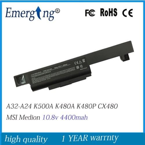 10.8V 4400mAh New Laptop Battery for MSI CX480 K480N K480A i3 K480P i5 A480N i7 IB32312G50SX K500A MSI Medion A32-A24