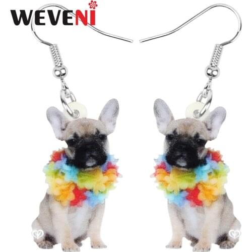 WEVENI Acrylic Garland Bulldog Dog Earrings Drop Dangle Animal Jewelry For Women Girls Teen Kids Party Decoration Gift Accessory