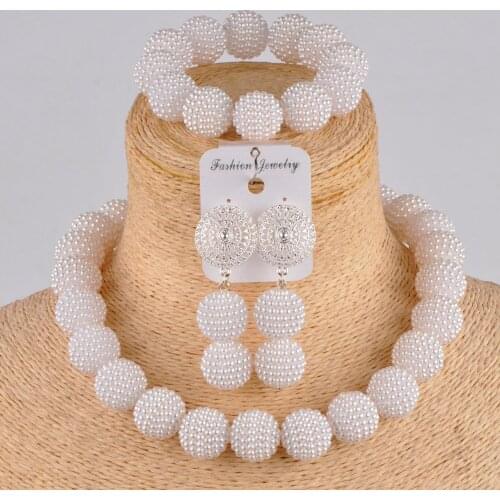 White simulated pearl necklace Europe and America bridal party jewelry set African wedding beads ZDS01