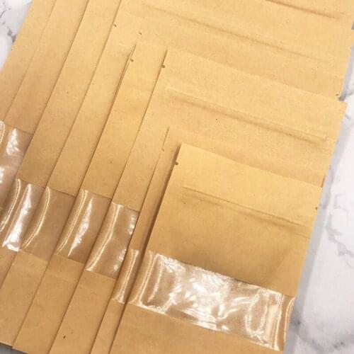 More Size Kraft Paper Bag Zip Lock Bag With Window Gift Bag Jewellry Tea Packaging Food Stand Up Pouches Zipper White Kraft Bag