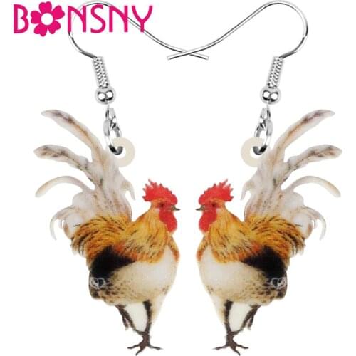 Bonsny Acrylic Rooster Cock Chicken Earrings Fowl Farm Animal Drop Dangle Jewelry For Women Girls Teen Kids Charm Gift Accessory