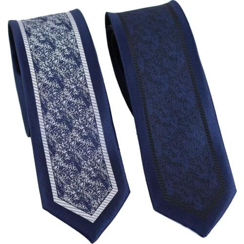 Coachella Ties Panel Bordered Necktie Microfiber Blue Skinny Tie 6cm