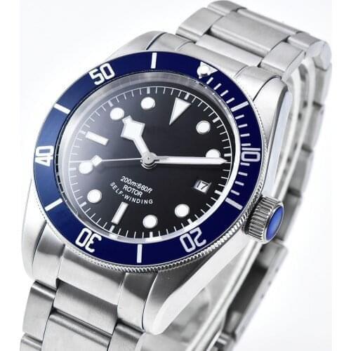 Corgeut Mens Watch 41MM Sterile Dial 316Steel Band NH35 Miyota Automatic Movement Sapphire Blue Bezel Luminou Waterproof Swim
